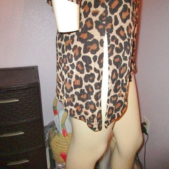 Y2K Vtg Embellished Tunic Top Size S Asymmetrical Leopard 3/4 Sleeve Jersey Knit - Picture 6 of 10